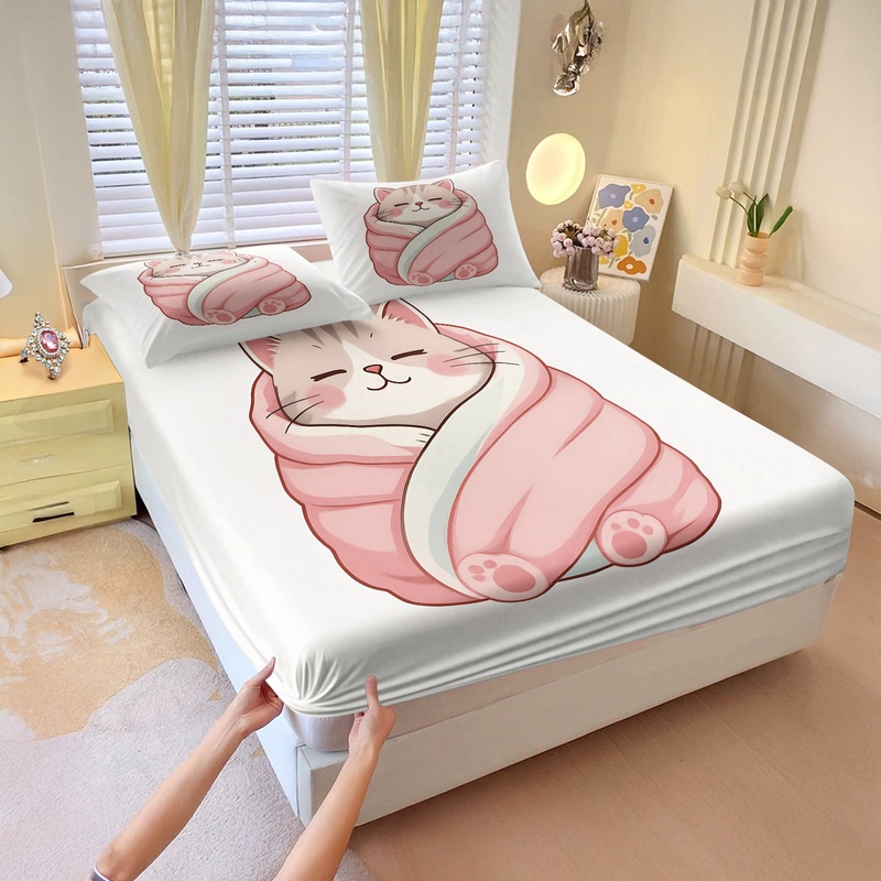 Cute Cat Print Fitted Sheet Se - Fitted Bed Sheets Deep Pocket recension och pris